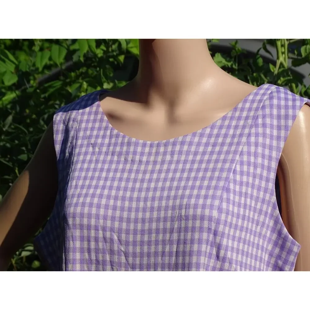 VTG 1970s Purple Gingham Prairie Midi Dress Plus Size 1X 2X Handmade Checkered